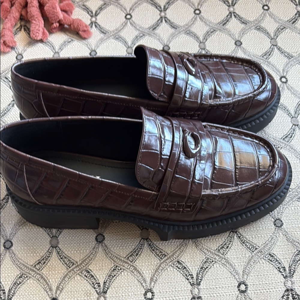Elegant Brown COACH Pattern Loafers